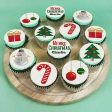 12 Red and Green Iced Cupcakes