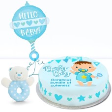 Baby Boy Rattle Gift Set (Small Cake Set (S) Serves 10)