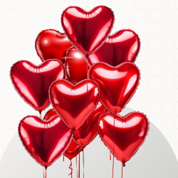 12 Red Heart Shape Foil Balloon Bouquet