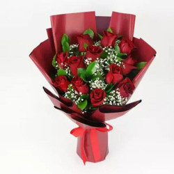 12 Red Roses Bouquet with Eucalyptus & Gypsophila