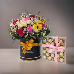 24 Mix Premium Roses Gift Box With Ferrero Rocher