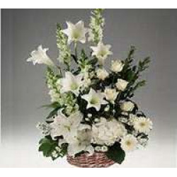 White Floral Arrangement With Lilies, Roses And Saint Vincent