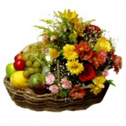 BASKET OF PREMIUM FRUITS AND FLOWERS