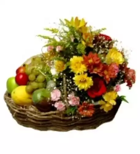 BASKET OF PREMIUM FRUITS AND FLOWERS