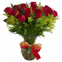 24 red roses in vase