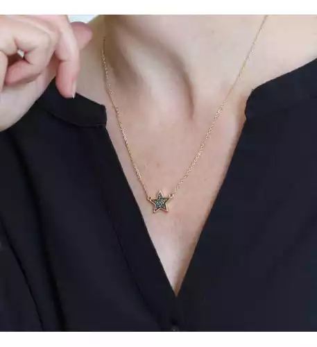 Black Crystal Star With Gold Chain Necklace