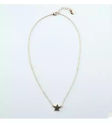 Black Crystal Star With Gold Chain Necklace