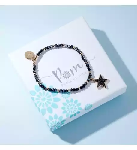 Black Crystal Star With Gold Chain Bracelet