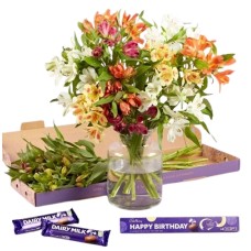 Autumn Alstroemeria Letterbox with Happy Birthday Cadburys