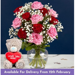 Classic Pink and Red Rose Bouquet With Free Bear Classic Pink and Red Rose Bouquet With Free Bear