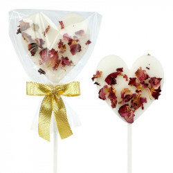  White heart lollipops with rose petals (10 pieces)