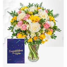 Rose and Freesia with Congratulations Card (Standard)