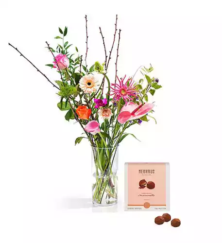 Trendy Surprise Bouquet And Neuhaus Chocolate Truffles