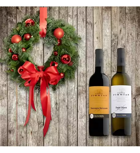 Door wreath Nobilis Green + Red Deco & 2 Italian wines