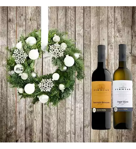 Door wreath Nobilis Green + White Deco & 2 Italian Wines