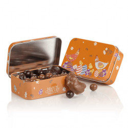 Assortment of chocolate animals and cereal pearls in metal box (100g tin)