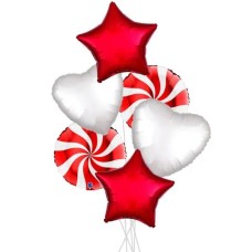 Red and White Spiral Party Mix Bouquets (3x Bunch of 6 Balloons (18 Balloons))