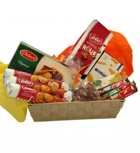 Belgian candy basket with cookies, chocolate and nougat
