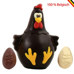 Colored dark chocolate Easter chicken and Easter eggs