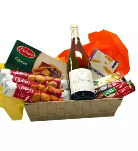 Belgian Candy Basket with white French Chablis wine