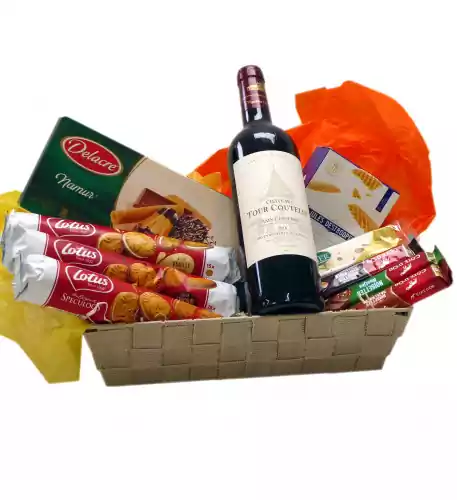 Belgian Candy Basket with red French TOP wine