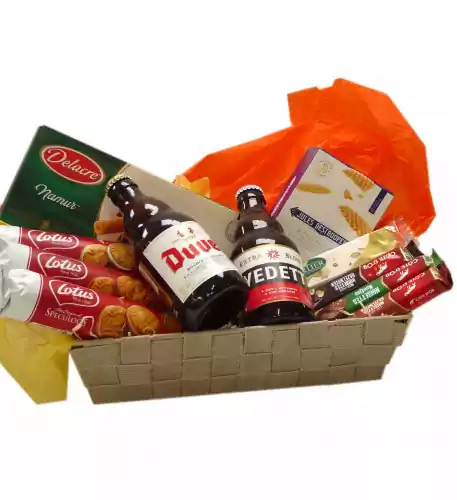 Candy basket with Belgian beer Duvel and Vedett