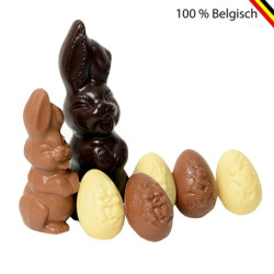 Chocolate package of Easter bunnies and Easter eggs