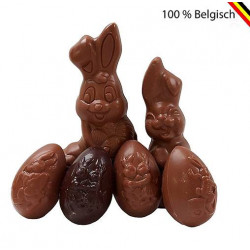 Duo Easter bunnies with chocolate Easter eggs