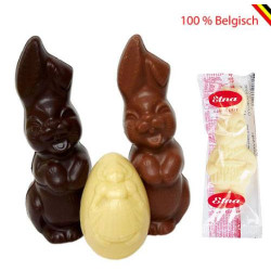 2 Pcs Duo laughing bunnies, Guymauve and white Easter egg chocolate Callebaut