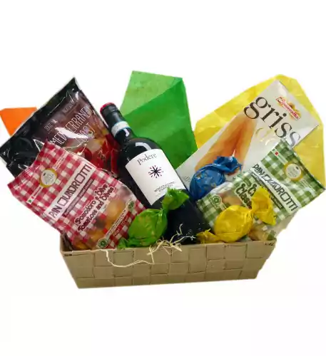 Italian-Spanish gift basket with Italian wine
