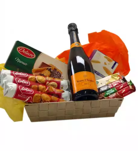 Belgian Candy Basket with Veuve Clicquot champagne