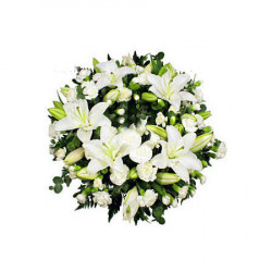Funeral wreath of lilies and carnations