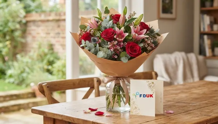 send flowers UK with anniversary gift card