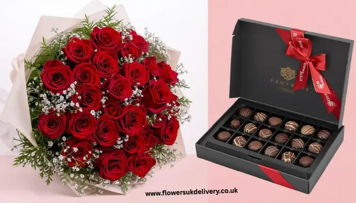 Anniversary gifts delivery - flowers and chocolates gift set UK Placement: Within Buy Flowers Online section