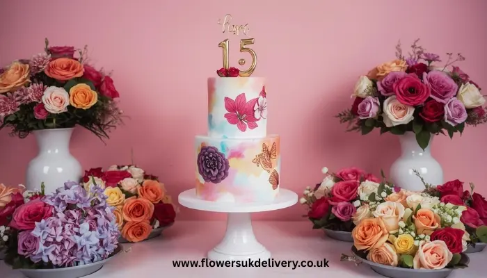 Online cake delivery UK with fresh flower arrangements for birthday parties