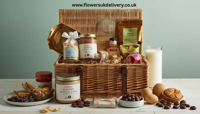 Personalized Easter hampers UK — luxury gift hamper with chocolates and treats Relevance: Shows what's inside a typical Easter hamper Placement: Within Section 3