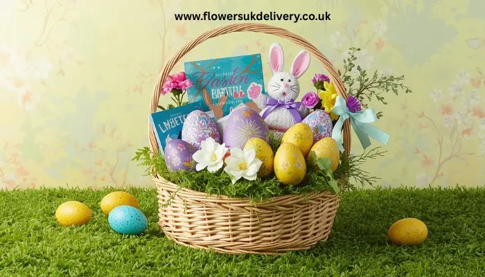 Best Easter gift ideas UK 2026 — gift basket with Easter eggs and flowers Relevance: Shows a complete Easter gift presentation Placement: Within Section 4