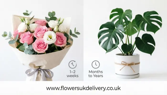 Fresh flower bouquet and long-lasting potted plant gift comparison