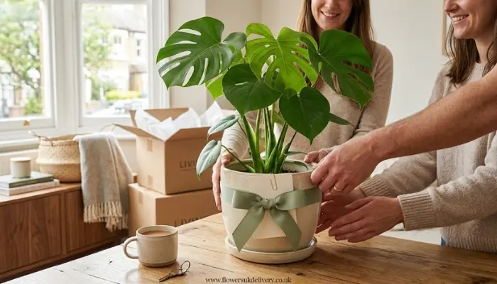 Potted houseplant presented as a thoughtful gift for a new beginning