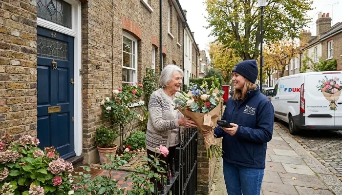 seasonal floral delivery in UK service Relevance: Illustrates the delivery experience customers can expect