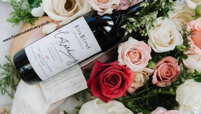 Personalized gift for Valentine's Day personal wine label romantic flowers UK