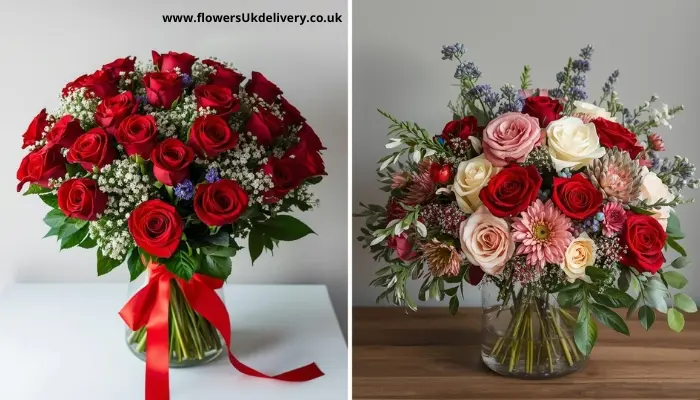 Valentine's Day flower arrangements comparison red roses vs mixed bouquets UK