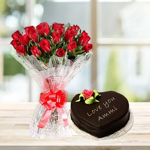 Heart Shape Mothers Day Cake From Marriott Hotel with Red Roses
