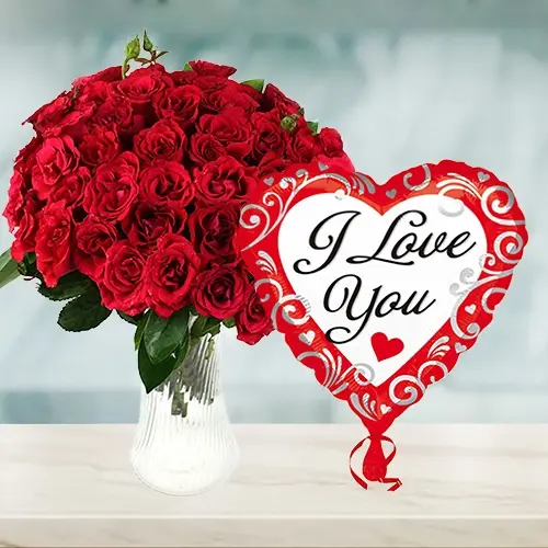 Roses with I Love You Balloon