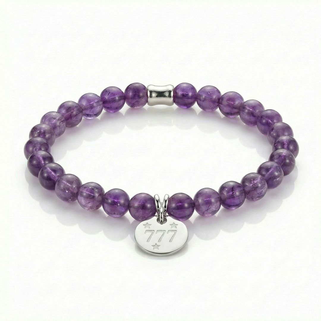 Angel Number 777 Amethyst Bracelet - Sterling Silver Charm