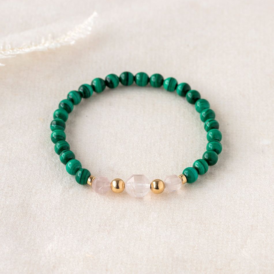 Self Empowerment Gemstone Bracelet with Malachite and Rose Quartz