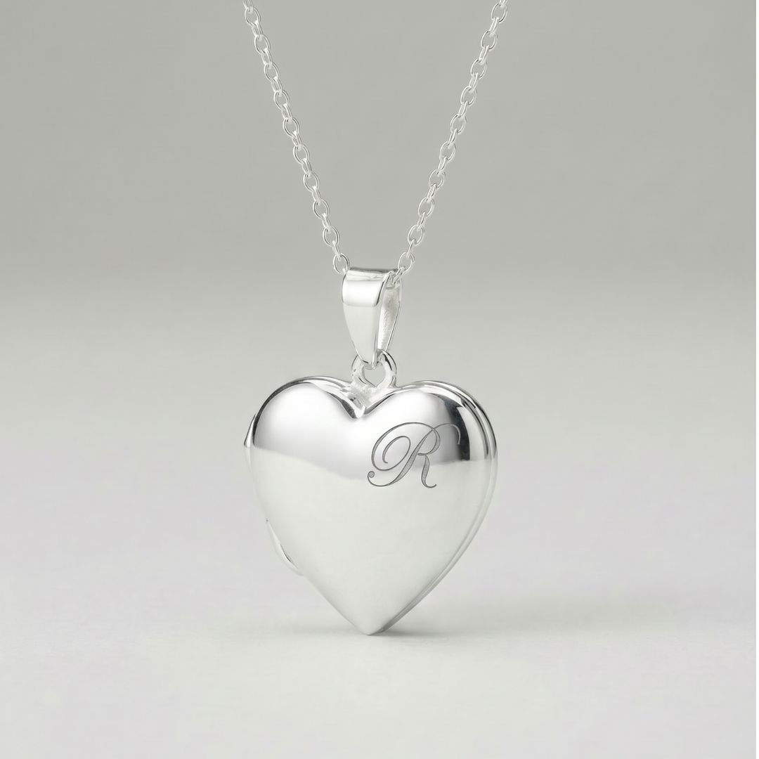 Engraved Sterling Silver Initial Letter Heart Locket