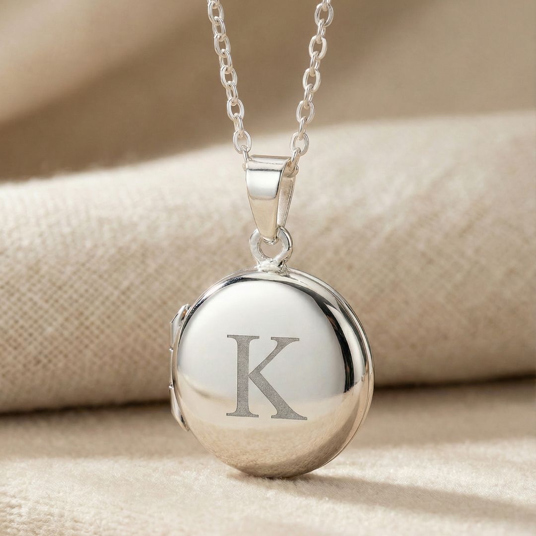 Engraved Sterling Silver Initial Letter Round Locket