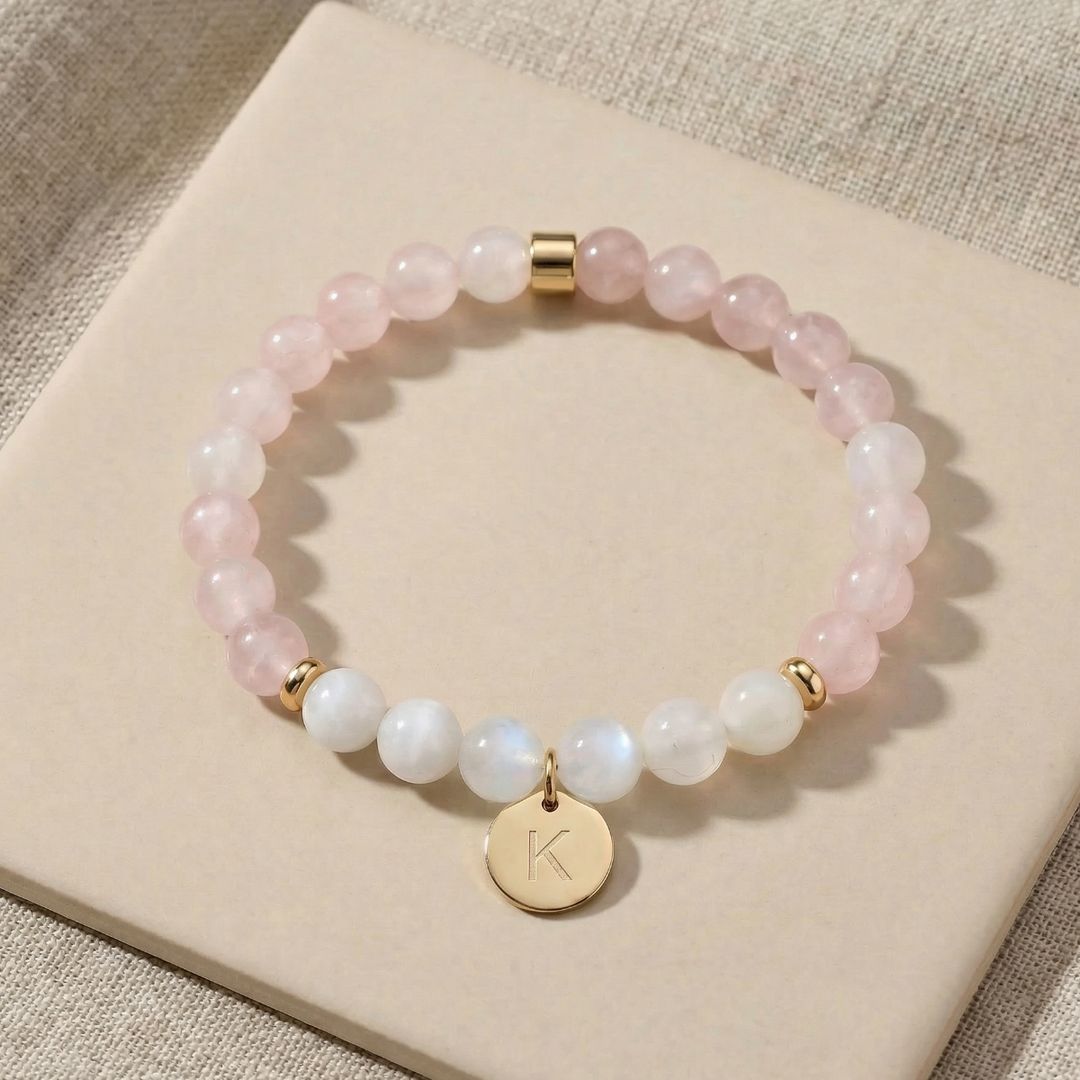 Rose Quartz & Moonstone Initial Bracelet