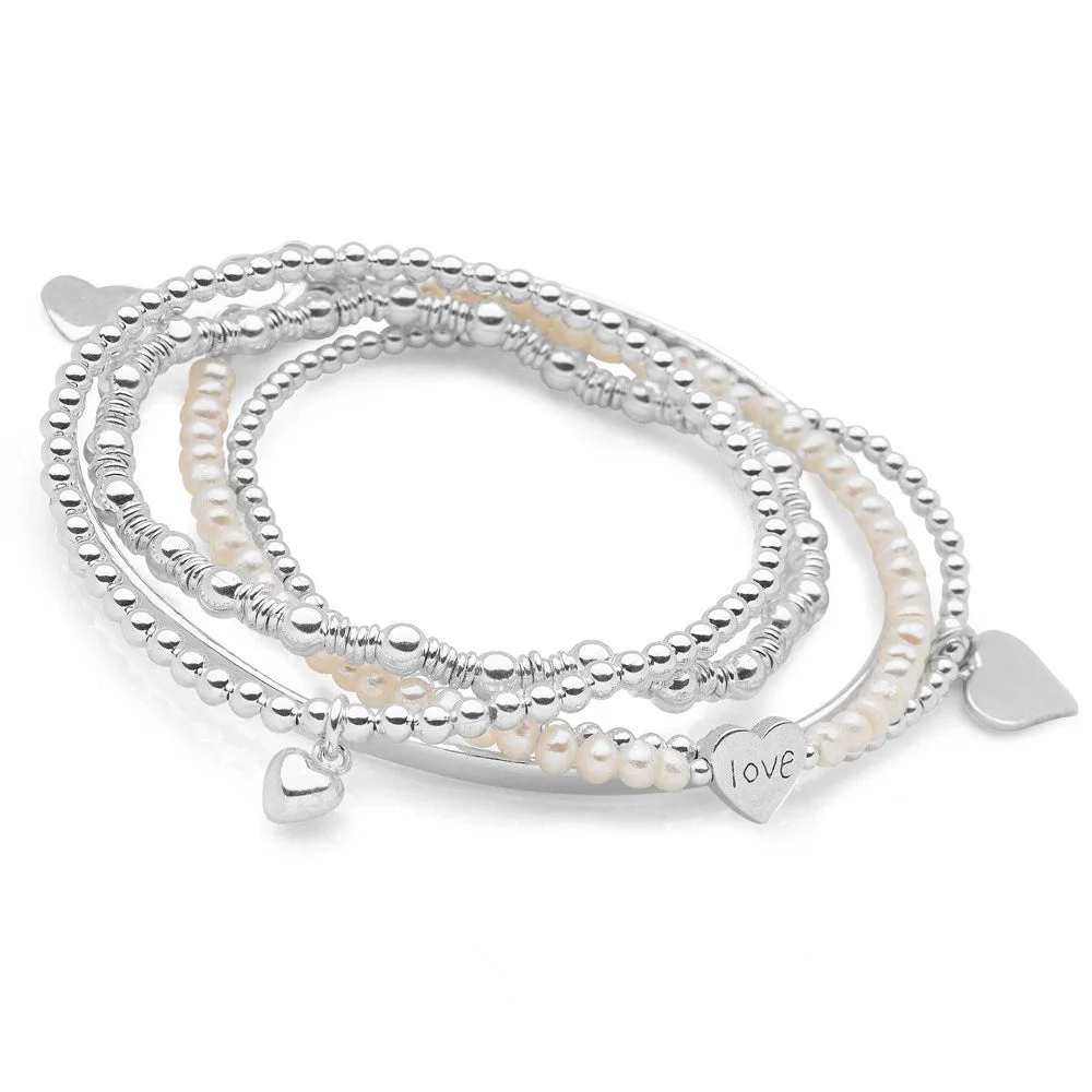 love Hearts Bracelet Stack (White Pearl)